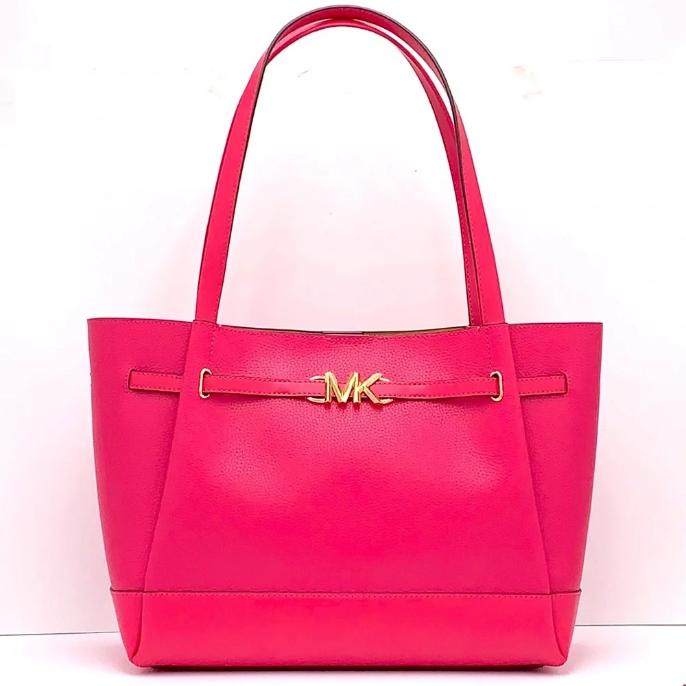 MICHAEL KORS Reed Large Leather Belted Satchel Shoulder Handbag Electric Pink